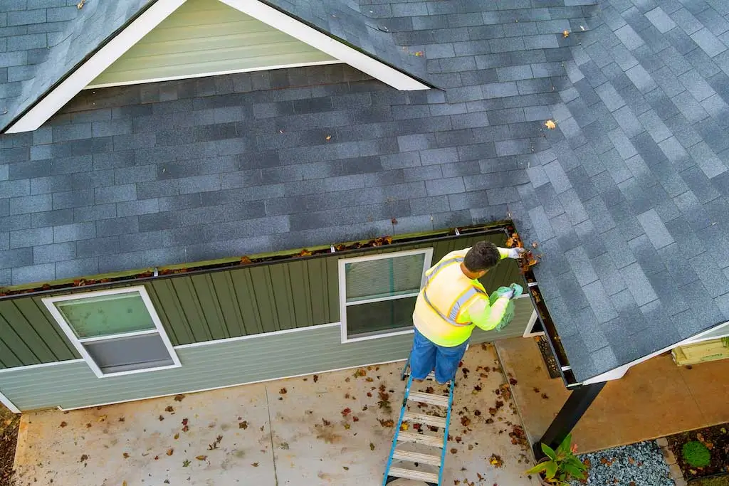 Home services professional cleaning gutters