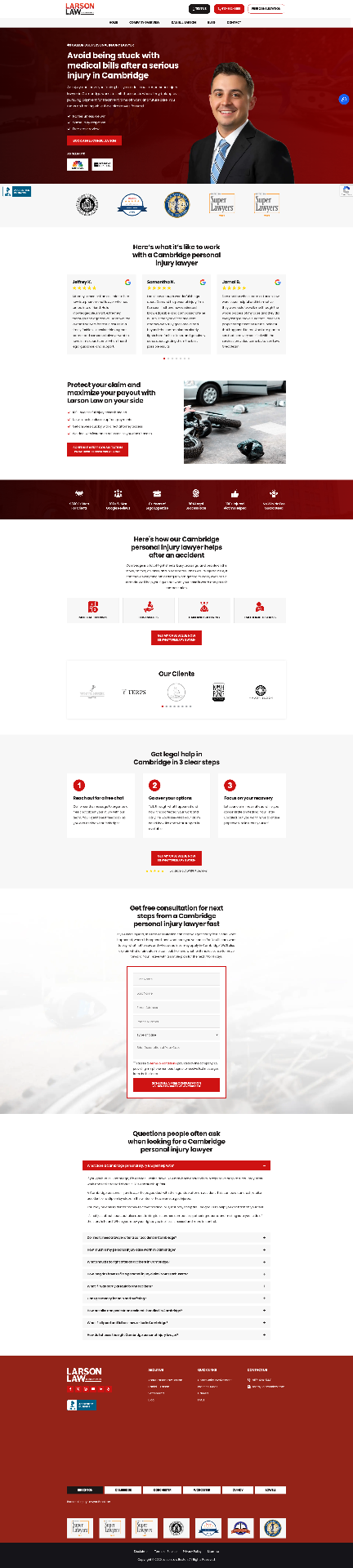 Personal injury lawyer high-converting landing page example with free case review CTA