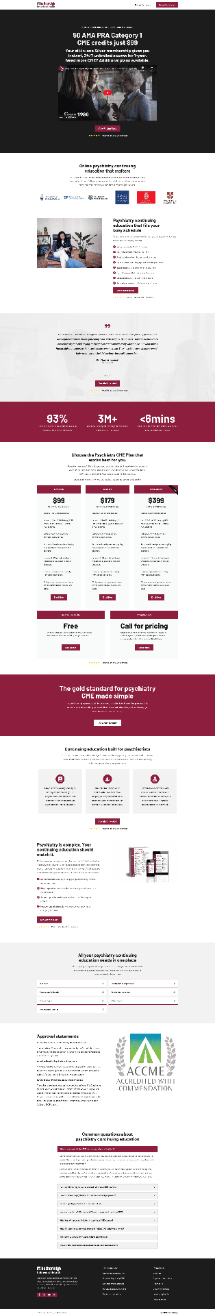 Psychiatry CME course landing page design optimised for clinician sign-up conversions