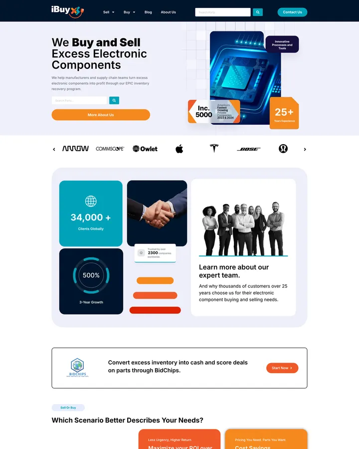 iBuyXS homepage shown from header to footer