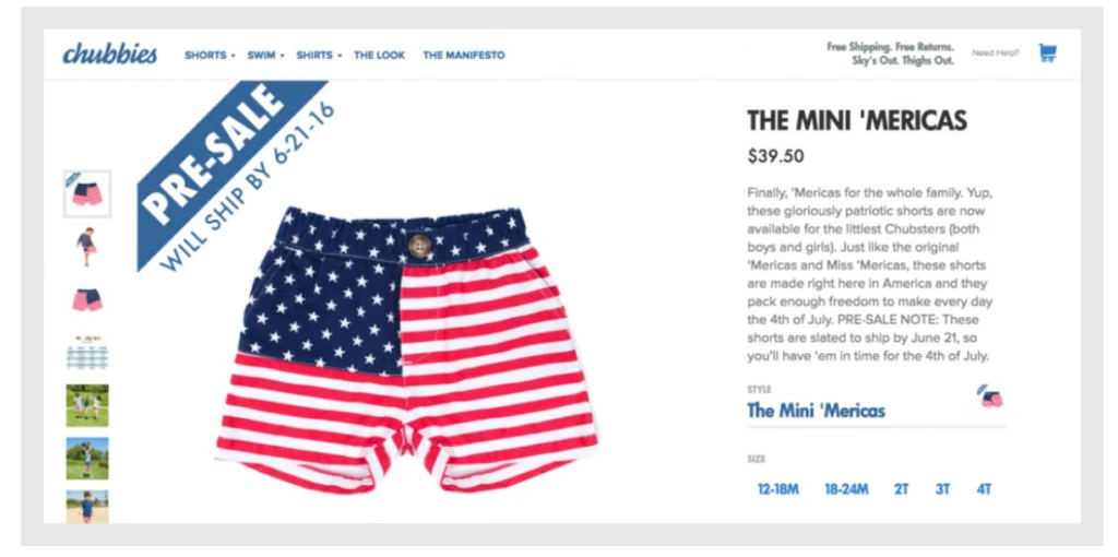 a pre-order page for limited edition shorts, with a message like, 'limited quantities available,' leveraging the perceived scarcity effect to create urgency in ordering."