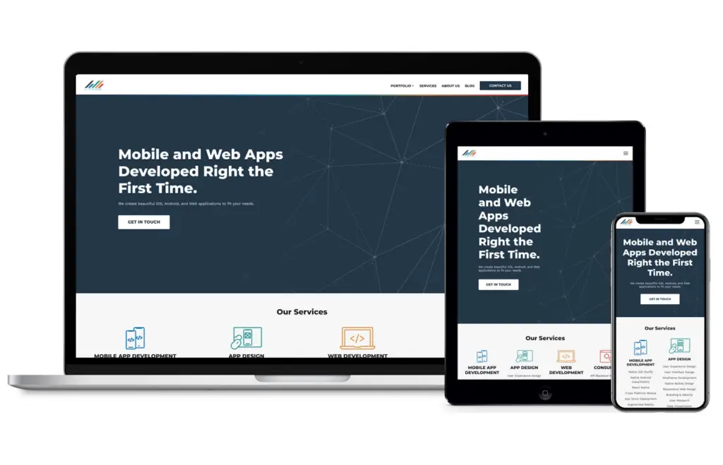 Responsive web design displayed on a laptop, tablet, and smartphone, showing how to improve landing page experience for Google Ads across devices.