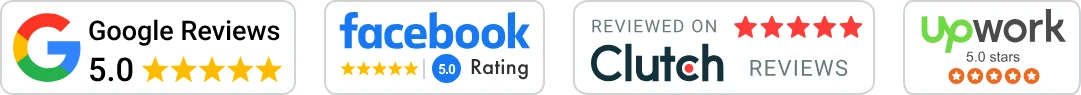 Google Reviews 5.0, Facebook Rating, Clutch Reviews, Upwork 5 stars