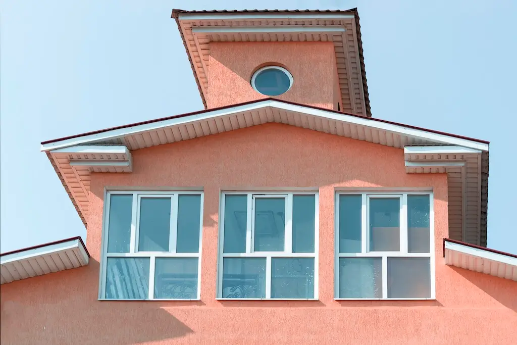 the pink facade of the country house sunny summer 2025 01 08 19 12 29 utc